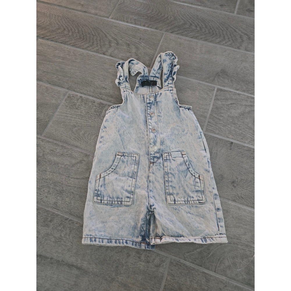 7 For‎ All Mankind Baby Denim Overalls Romper Blue Acid Wash 18M Girls